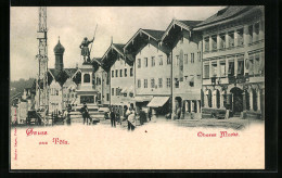 AK Bad Tölz, Oberer Markt, Passanten Am Denkmal  - Bad Tölz