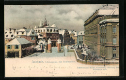 AK Ansbach, Schlossplatz Mit Schlossthor Im Winterglanz  - Ansbach