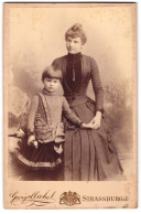 Photo Georg Michel, Strassburg I. E., Bürgerliche Dame Avec Fille An Der Hand  - Anonyme Personen