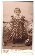 Fotografie A. Robert Heisig, Dresden-A., Terrassenufer 30, Kleines Mädchen Im Karierten Kleid Mit Reifen  - Anonyme Personen