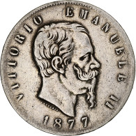 Italie, Vittorio Emanuele II, 5 Lire, 1877, Rome, Argent, TB, KM:8.4 - 1861-1878 : Vittoro Emanuele II