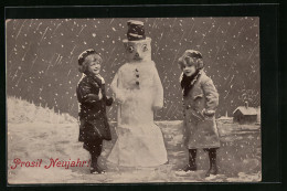 AK Prosit Neujahr, Kinder Mit Schneemann  - Autres & Non Classés