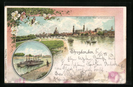Lithographie Dresden, Blick Von Der Marienbrücke, Elbschiffe  - Dresden