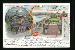 Lithographie Dresden, Belvedere, Brühlsche Terrasse  - Dresden