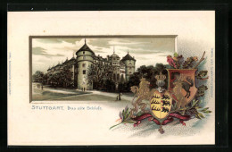 Passepartout-Lithographie Stuttgart, Das Alte Schloss, Wappen, Eichenlaub  - Autres & Non Classés