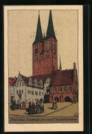 Steindruck-AK Stendal, Marktplatz Mit Marienkirche  - Autres & Non Classés