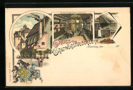 Lithographie Nürnberg, Gasthof Bratwurstglöcklein, Innen- Und Aussenansicht  - Nuernberg