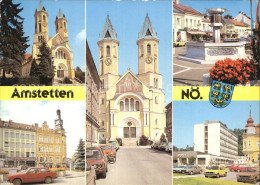 72489817 Amstetten Niederoesterreich Kirche Strassenpartie Brunnen Post Amstette - Andere & Zonder Classificatie