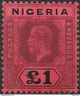 1927 Nigeria George V £1 Deep Purple And Black/red MH SG N. 12b - Autres & Non Classés