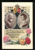 Künstler-AK Königspaar Von Württemberg - Silberhochzeit 1911 - Portraits, Krone, Wappen, Nelken  - Royal Families