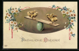 Präge-AK Osterküken Auf Der Wippe  - Easter