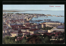 Cartolina Trieste, Panorama Mit Hafen, Schiffe, Leuchtturm  - Trieste