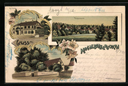 Lithographie Magdeburgerforth, Hotel Drei Linden, Seitenansicht, Panorama  - Maagdenburg