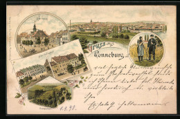 Lithographie Ronneburg, Alter Schlosshof, Rathaus, Gessenthal  - Ronneburg