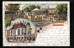 Lithographie Duisburg, Hohenzollern-Restaurant, Carl Garnatz Eisenmöbel-Fabrik Mit Spielplatz  - Duisburg