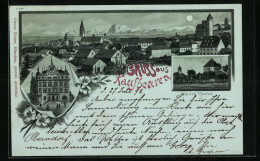 Mondschein-Lithographie Kaufbeuren, Totalansicht Mit Rathaus Und Hexen-Thurm  - Kaufbeuren