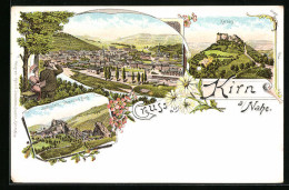Lithographie Kirn A. Nahe, Ortsansicht Mit Überrresten Der Burg  - Kirn