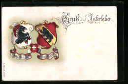 Lithographie Schweiz, Wappen Interlaken Und Kanton Bern  - Other & Unclassified