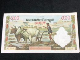 Cambodia Kingdom Banknotes #16D-500 Riels 1956-1 Pcs Aunc Very Rare-number-3698 - Cambodia