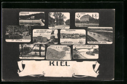 AK Kiel, Bellevue, Schlossgarten, Kaiser-Wilhelm-Kanal, Universität Und Kaiser-Wilhelm-Denkmal  - Kiel