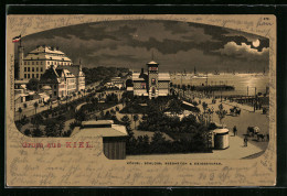 Mondschein-Lithographie Kiel, Königl. Schloss, Seegarten Und Kriegshafen  - Kiel