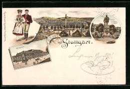 Lithographie Stuttgart, Schlossplatz, Herzog Christoph-Denkmal Und Königsbau  - Stuttgart