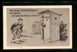 AK Mon Dieu! Lüttich Besetzt. Soldat Auf Toilette, Gegnerischer Soldat Verliert Gewehr, Propaganda 1. Weltkrieg  - Guerra 1914-18