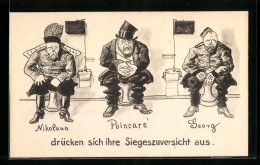 Künstler-AK Nikolaus II. Von Russland Mit Poincare Und Georg Auf Der Toilette, Propaganda 1. Weltkrieg  - Guerra 1914-18