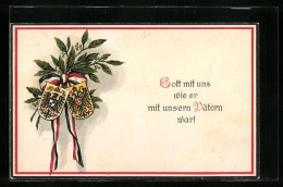 AK Gott Mit Uns Wie Er Mit Unseren Vätern War, Wappen Des Zweibunds  - Guerra 1914-18