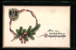 AK Neujahresgrüsse Mit Tannenzweig Und Wappen  - Guerra 1914-18