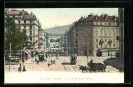 AK Geneve, La Rue Du Mont-Blanc, Strassenbahn  - Strassenbahnen