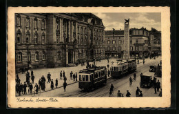 AK Karlsruhe, Loretto-Platz Mit Strassenbahnen  - Tram