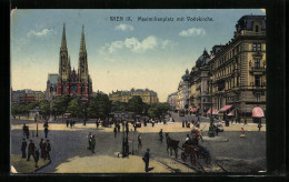 AK Wien, Maximilianplatz Mit Votivkirche Und Strassenbahn  - Tram