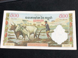 Cambodia Kingdom Banknotes #16D-500 Riels 1956-1 Pcs Aunc Very Rare-number-6854 - Cambodja