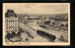 AK Wien, Kai Mit Schwedenbrücke Und Strassenbahn  - Strassenbahnen