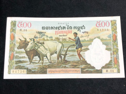 Cambodia Kingdom Banknotes #16B-500 Riels 1956-1 Pcs Aunc Very Rare-number-4756 - Cambogia