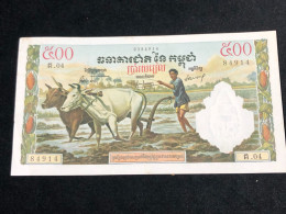 Cambodia Kingdom Banknotes #16B-500 Riels 1956-1 Pcs Aunc Very Rare-number-4914 - Cambodja