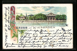 Lithographie Wiesbaden, Curhaus-Concerthaus Mit Gruss  - Wiesbaden