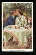 Künstler-AK Franz Doubek: Paar Küsst Sich Am Frühstückstisch, Ach Wenn Es Immer So Bliebe  - Doubek, F.