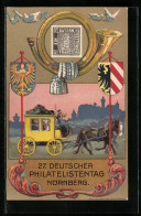 Künstler-AK Nürnberg, 27. Deutscher Philatelisten-Tag 22.-25.07.1921, Ganzsache  - Briefmarken (Abbildungen)