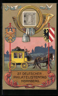 Künstler-AK Nürnberg, 27. Deutscher Philatelisten-Tag 22.-25.07.1921, Ganzsache  - Briefmarken (Abbildungen)