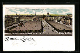 Lithographie Leipzig, Augustusplatz Mit Neuem Theater Und Menderbrunnen  - Theater