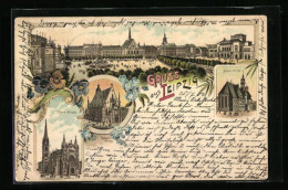 Lithographie Leipzig, Nicolai-Kirche, Peters-Kirche Und Thomas-Kirche  - Leipzig