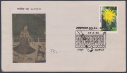 Inde India 1990 Special Cover Rajpex Stamp Exhibition, Painting, Art, Arts, Woman Deer Dancer, Music, Pictorial Postmark - Brieven En Documenten