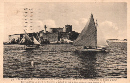 (RECTO / VERSO) MARSEILLE EN 1935 - N° 71 - LE CHATEAU D' IF BATI PAR FRANCOIS 1er - VOILIER - BEAU CACHET - CPA - Castello Di If, Isole ...