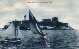 (RECTO / VERSO) MARSEILLE EN 1929 - LE CHATEAU D' IF BATI PAR FRANCOIS 1er - VOILIERS - BEAU CACHET - CPA - Château D'If, Frioul, Iles ...