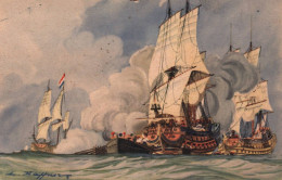 (RECTO / VERSO) VOILIERS - DEBUT DE LA BATAILLE DE BEVEZIERS EN 1690 - CPA COULEUR - 75 - Warships