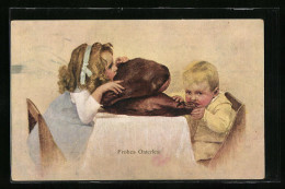 AK Frohes Osterfest, Kinder Beim Speisen  - Pascua