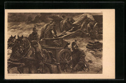 Künstler-AK Anton Hoffmann - München: Soldaten Der Schweren Artillerie Mit Pferden Und Kanone, Der Krieg 1914-16  - Hoffmann, Anton - Munich