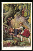 Künstler-AK Sign. G. Hinke: Märchen Brüderchen Und Schwesterchen, Er Trinkt Aus Einer Quelle  - Fairy Tales, Popular Stories & Legends